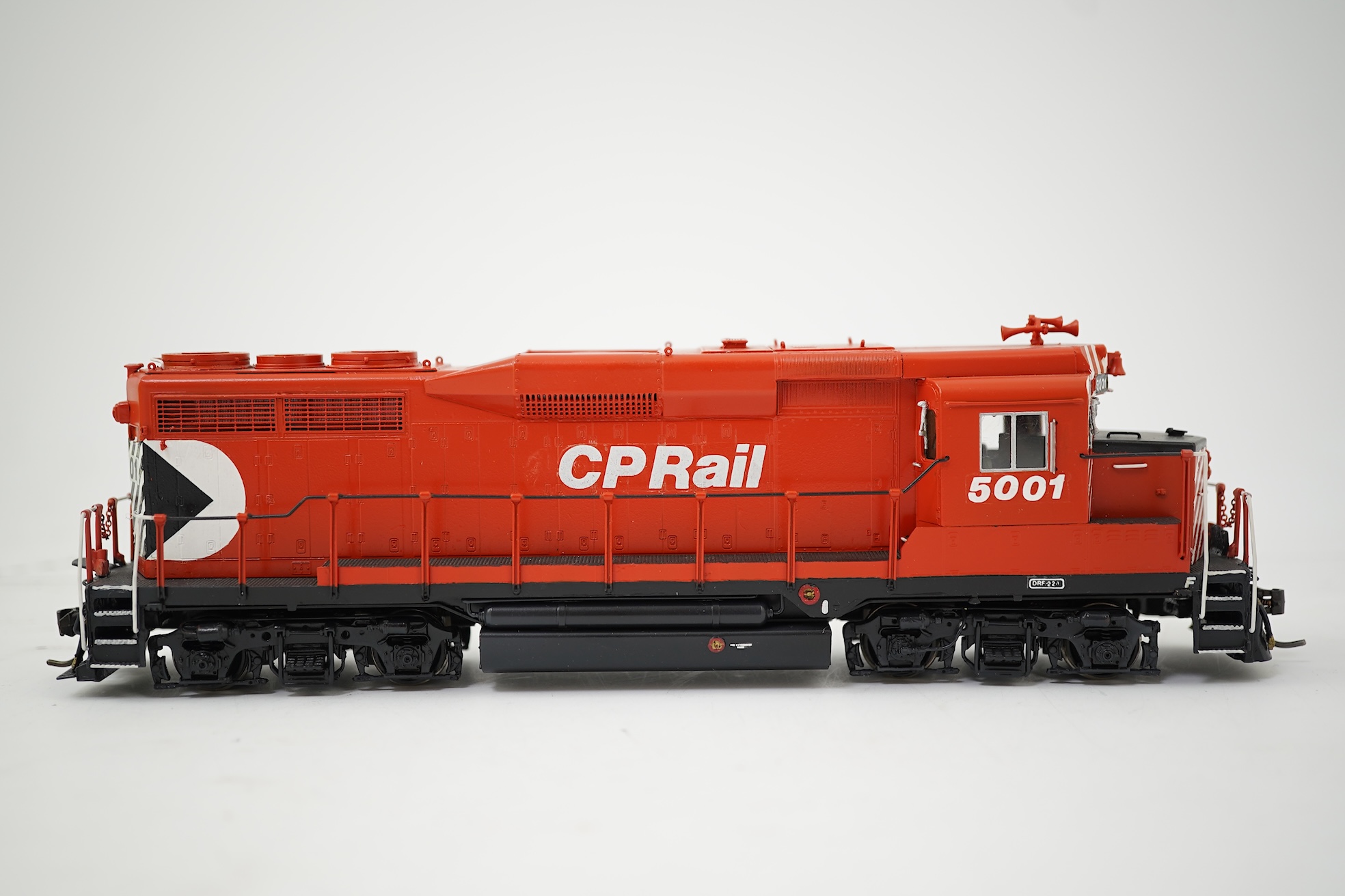 A boxed HO gauge Overland Models Inc. model of Canadian Pacific Railway GP30, 5001, Bo-Bo diesel locomotive, powered for two rail operation.